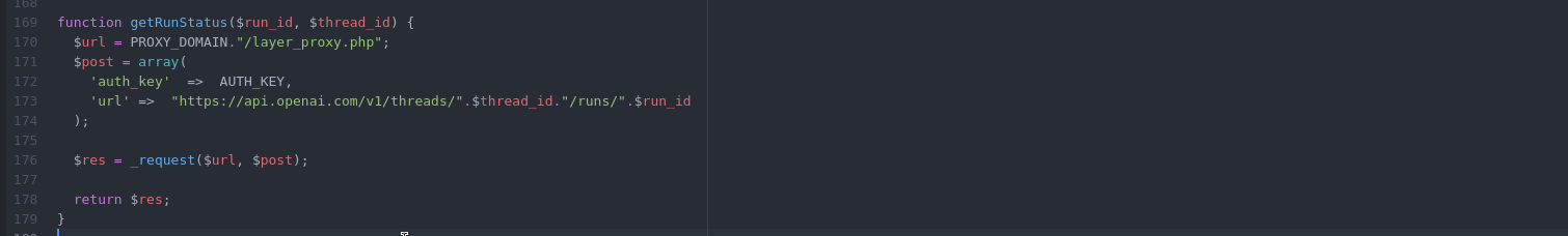 Функция получения статуса в текущем диалоге function getRunStatus($run_id, $thread_id)